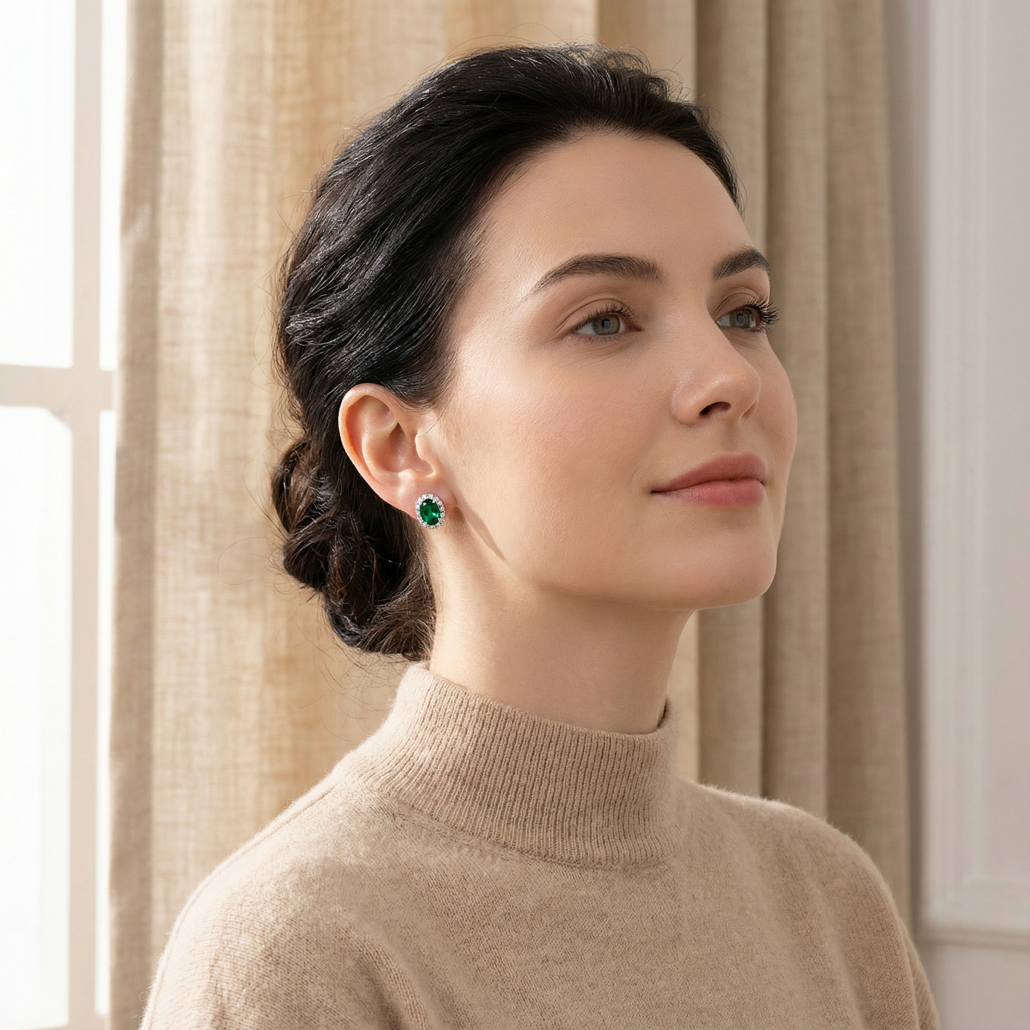 Smaragdohrstecker oval